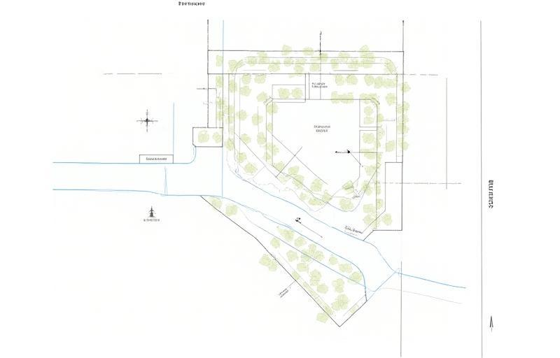 Site plan of a suburban property detailing boundaries, setbacks, and existing features.